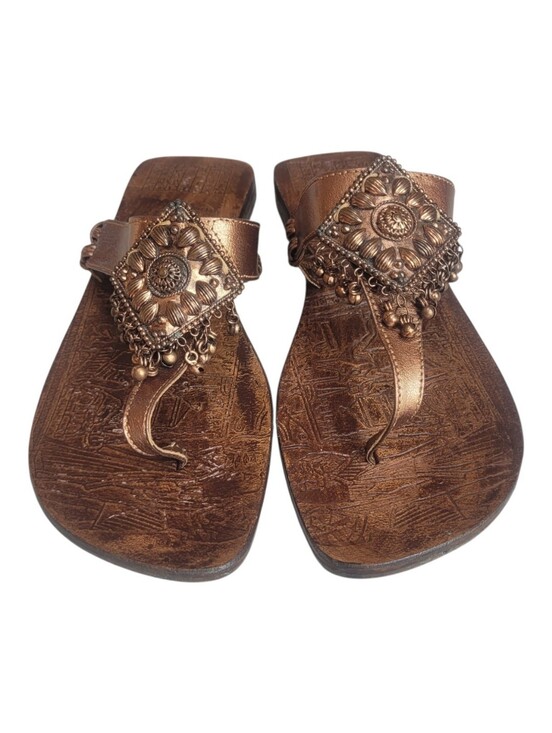 Valentina Shoes - Valentina Florence Vero Cuoio Genuine Leather Embellished Toe-Post Sandals Boho